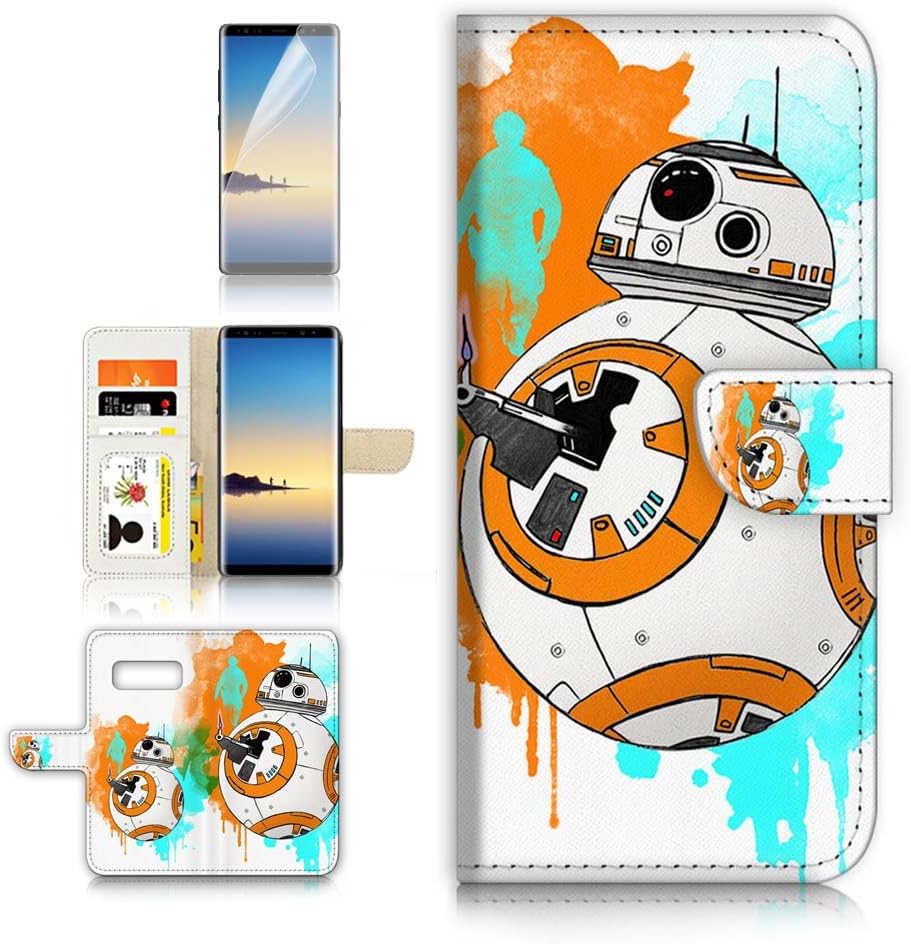 (for Samsung S10+ / Galaxy S10 Plus) Flip Wallet Case Cover & Screen Protector Bundle - A9366 Starwars BB8
