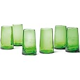 Verve CULTURE Moroccan Hand Blown Drinking Glasses, Authentic Moroccan Glassware and Drinkware, Cone Glasses, Green, 6-Pack, Large 12 oz. Cups