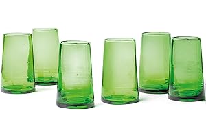 Verve CULTURE Moroccan Hand Blown Drinking Glasses, Authentic Moroccan Glassware and Drinkware, Cone Glasses, Green, 6-Pack, Large 12 oz. Cups