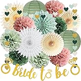 Sage Green Dusty Pink Bachelorette Party Decorations Bride to Be Party Decoration Sage Pink Tissue Pom Poms Paper Lanterns Beige Paper Fans for Wedding Bridal Shower Bachelorette Party Decoration