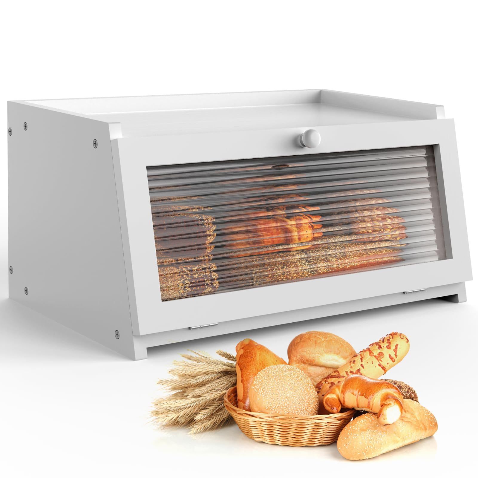 Photo 1 of LOHASOK Bread Box for Kitchen Countertop Large Farmhouse Bread Container Bread Storage with Window Wooden Bread Holder White