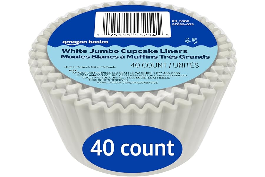 Amazon Basics White Jumbo Cupcake Liners, 40 Count, Pack of 1