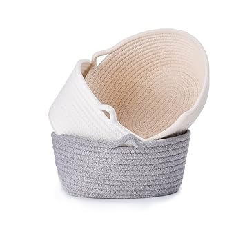 LoongBaby Aufbewahrungskorb, Handmade Woven Baby Ablagekorb mit Griffen