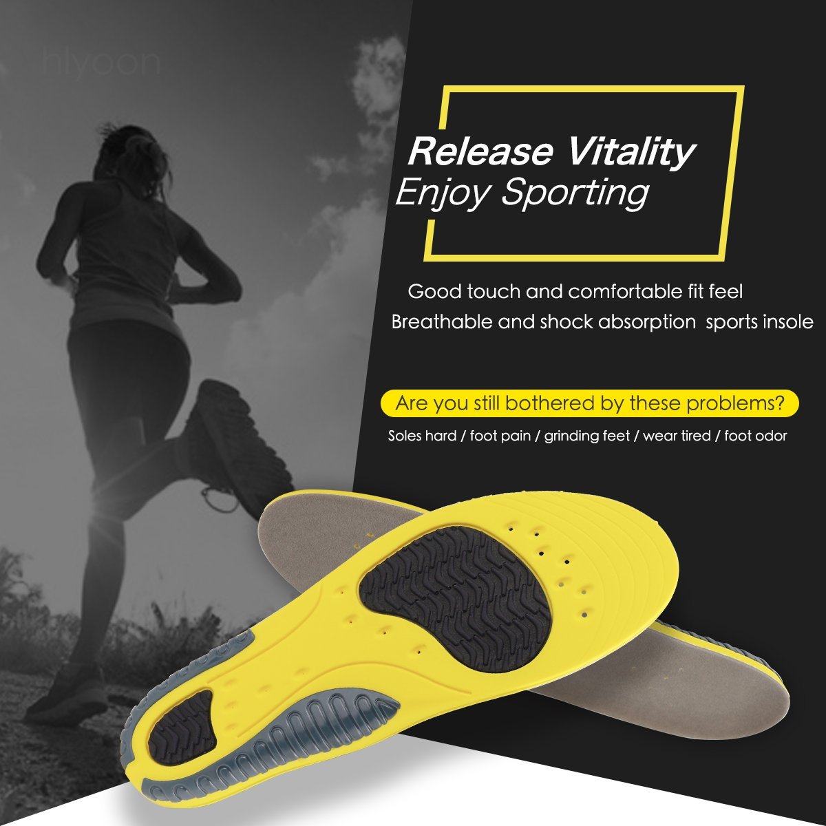 HLYOON Sport Trainer Athletic Cushioning Arch Support Shoe Insoles Excellent Shock Absorption for Arch Support,Gray flocking cloth and PU+TPU, High elasticity and Quick-drying (UK Woman\'s (3-8))