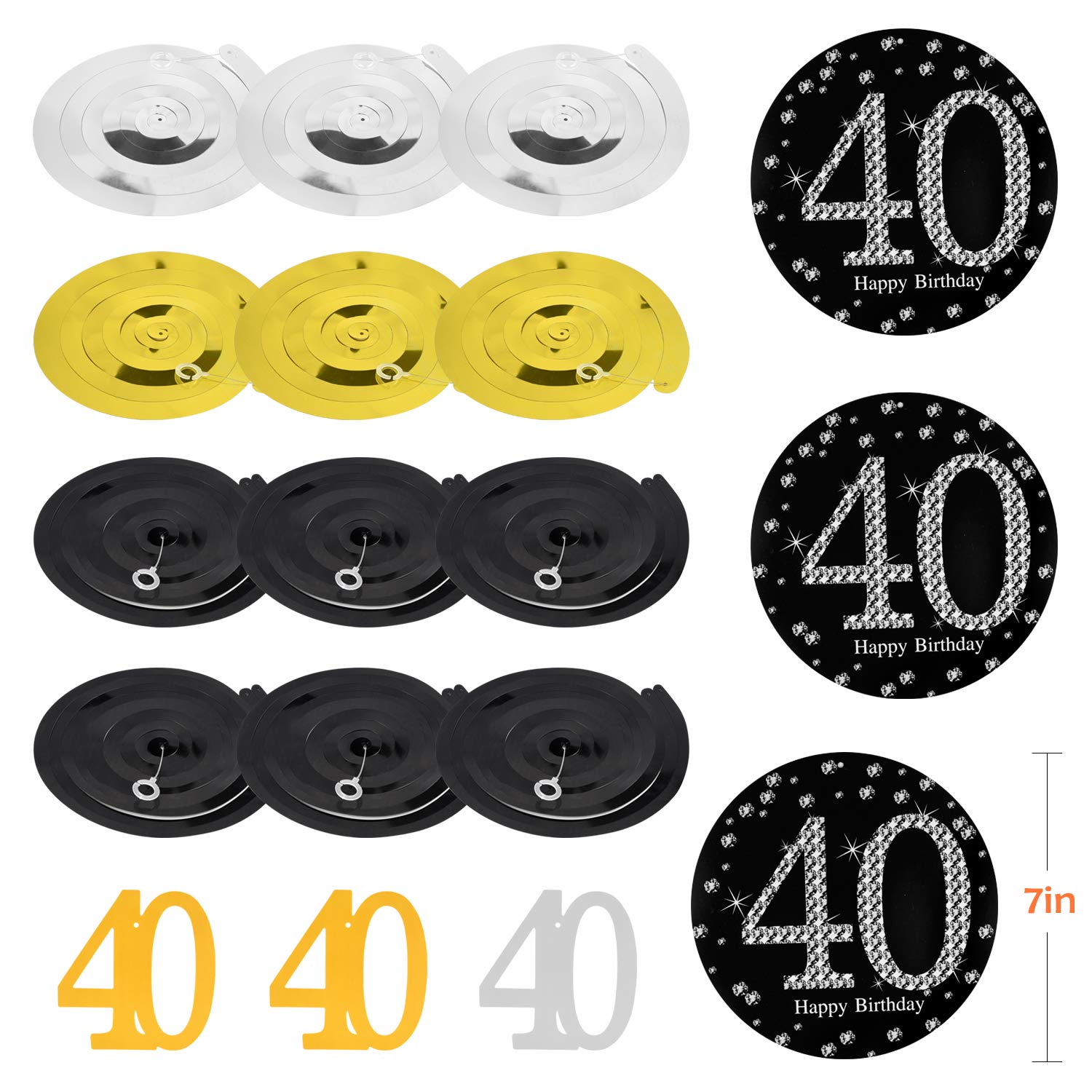 ZukoCert 40th Birthday Decorations Kit Gold Glittery Cheers to 40 Years Banner,6 Pcs Paper Pom Poms,20 Pcs Balloons,12 Pcs Sparkling Hanging Swirl Celebrate for 40th Anniversary Decorations Party Supplies