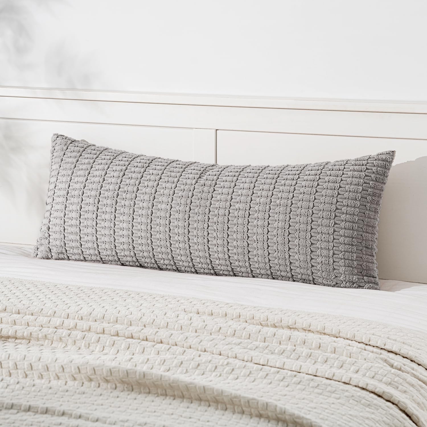 Photo 1 of MIULEE Pack of 1 Light Grey Long Body Lumbar Decorative Throw Pillow Cover 14x36 Inch for Bed Couch Sofa Living Room Soft Boho Pillow Cover Modern Farmhouse Home Decor