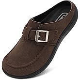 JOINFREE Womens Wide Suede Clogs Zero Drop Potato Shoes Diabetic Mules for Swollen Edema Comfort Slip on Clog Slippers with Adjuatable Buckle Indoor & Outdoor Use