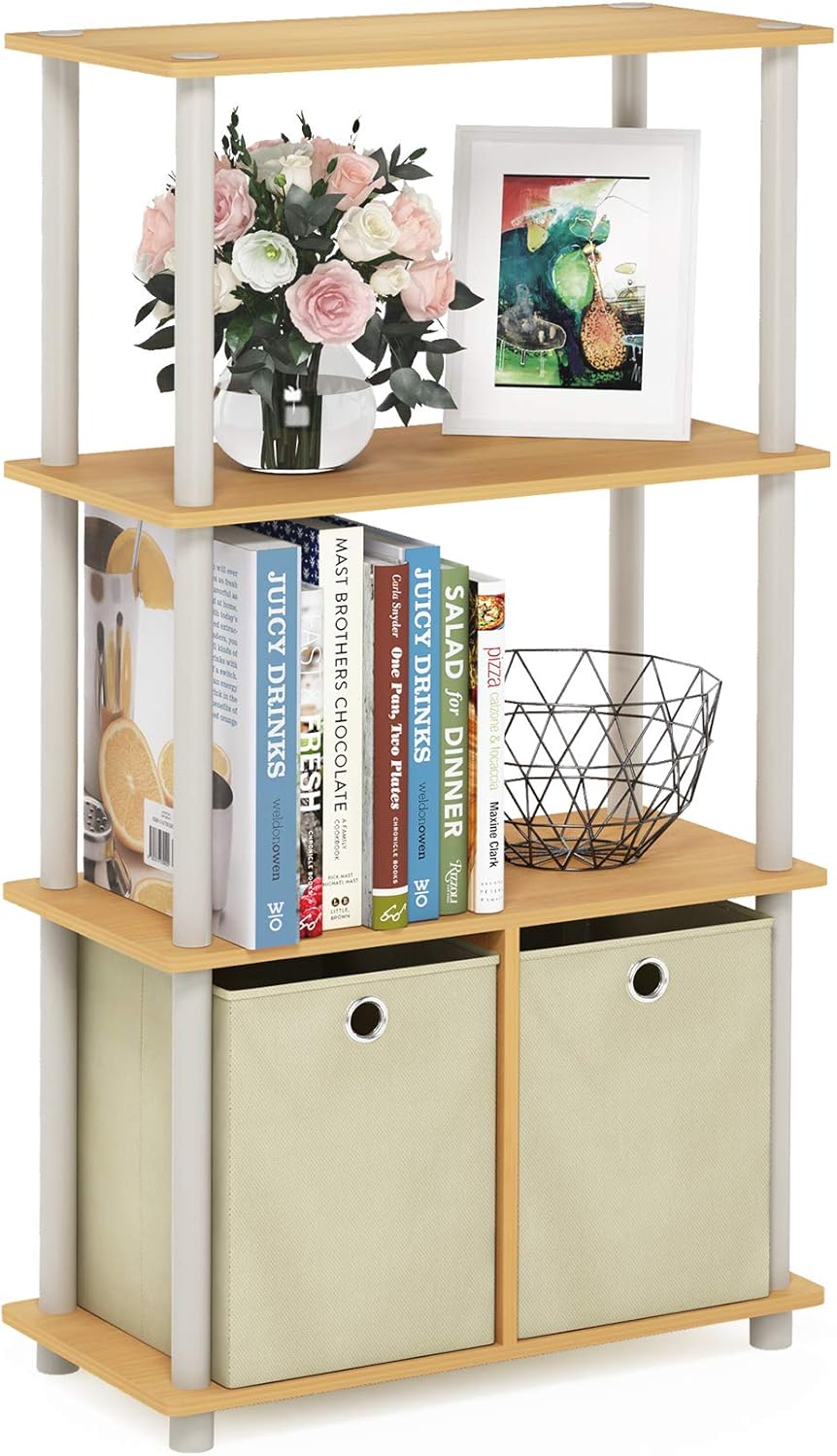 Furinno NW889BE/WH Go Green 4-Tier Multipurpose Storage Rack w/Bins, Beech/White: Kitchen & Dining