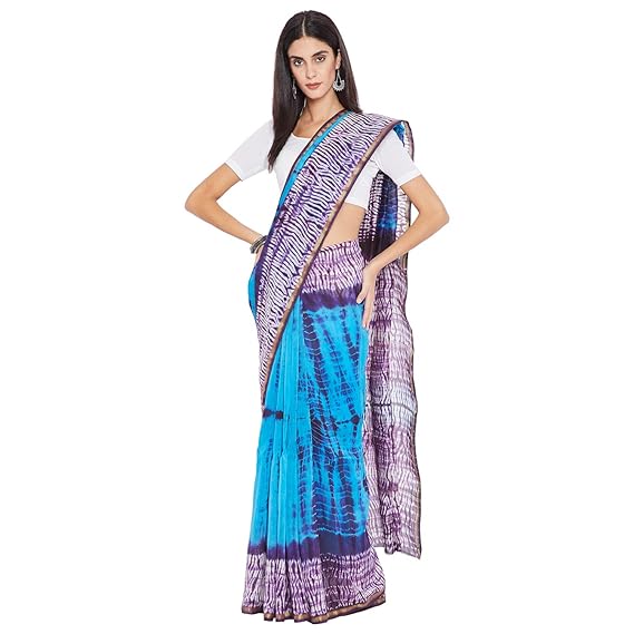 Chanderi - Handmade Shibori Purple and Blue - Tie and dye Saree with Blouse Piece RDSNSA0134
