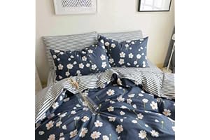 HighBuy Duvet Cover Queen Floral Bedding Set Shabby Chic Boho Cotton Duvet Cover Queen Size Comforter Cover Set Reversible Vintage Striped Bedding Sets