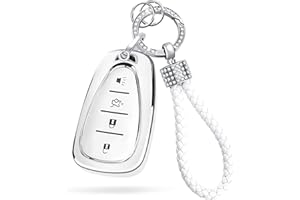 FLENSENT for Chevrolet Key Fob Cover with Keychain Lanyard, Soft TPU Key Case Compatible with Chevy Malibu Equinox Traverse Camaro Cruze Blazer Volt Bolt 4 Buttons Smart Key