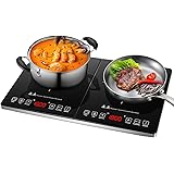 Electric Cooktop AMZCHEF Double Induction Cooker with 2 Burners, Ultra-thin Body, Independent Control,10 Temperature Levels, 