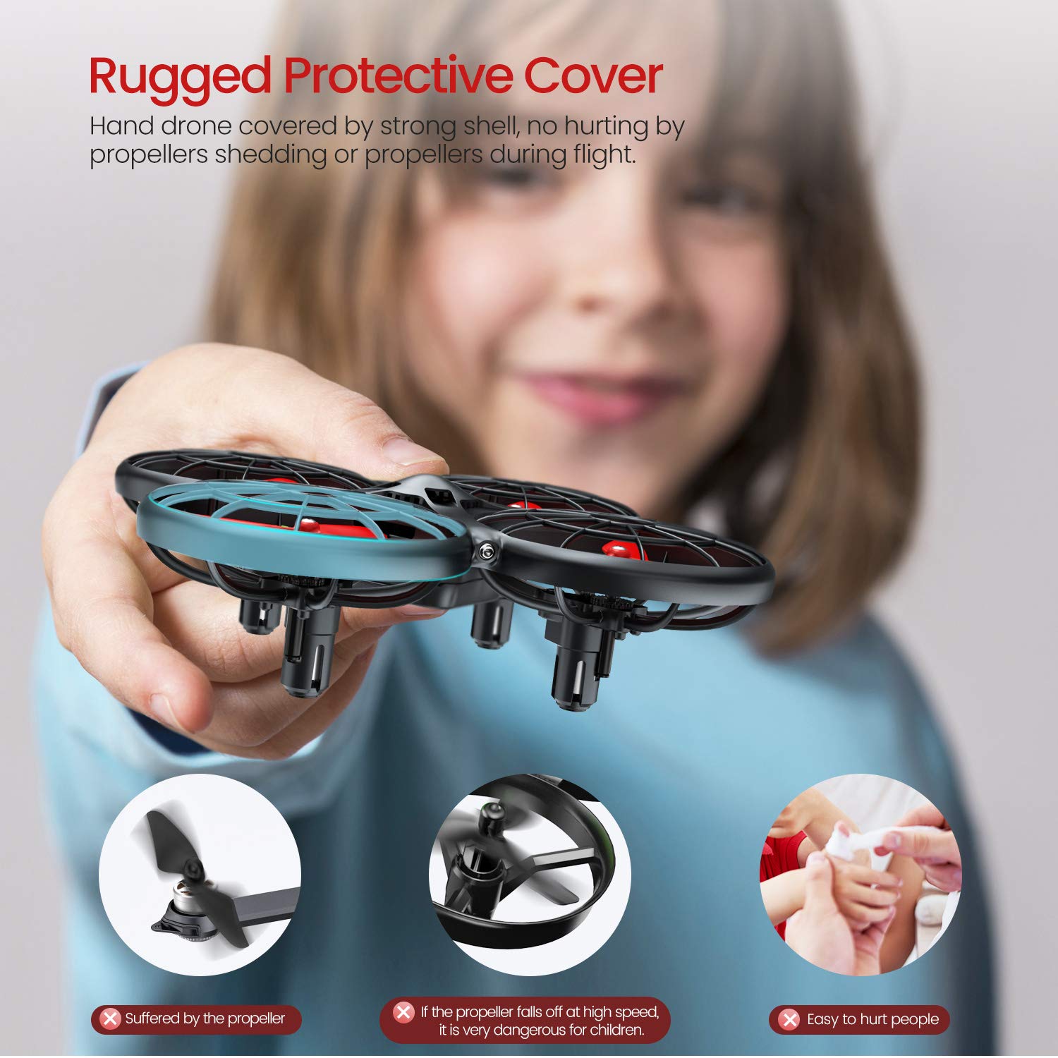 Tomzon D15 Hand Operated Mini Drone, Infrared Induction, Anti-Collision RC Quadcopter, 360° Flips UFO Drone Flying Toy, Hand Controlled Drone for Boys and Girls