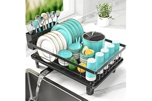 MERRYBOX Dish Racks with Drain Board -2 Tier Large Dish Drying Rack for Kitchen Counter, Dish Drainers with Large Utensil Hol