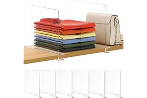 Famyards 6 Pack 12 Inches [Extra Tall Version] Clear Shelf Dividers for Organization, Acrylic Closet Shelf Vertical Shelves Organizer for Bedroom, Office and Kitchen