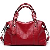 PORRASSO Elegant Ladies Shoulder Crossbody Top-Handle Work Travel Dating Boston Bag - Red, Waterproof PU Leather