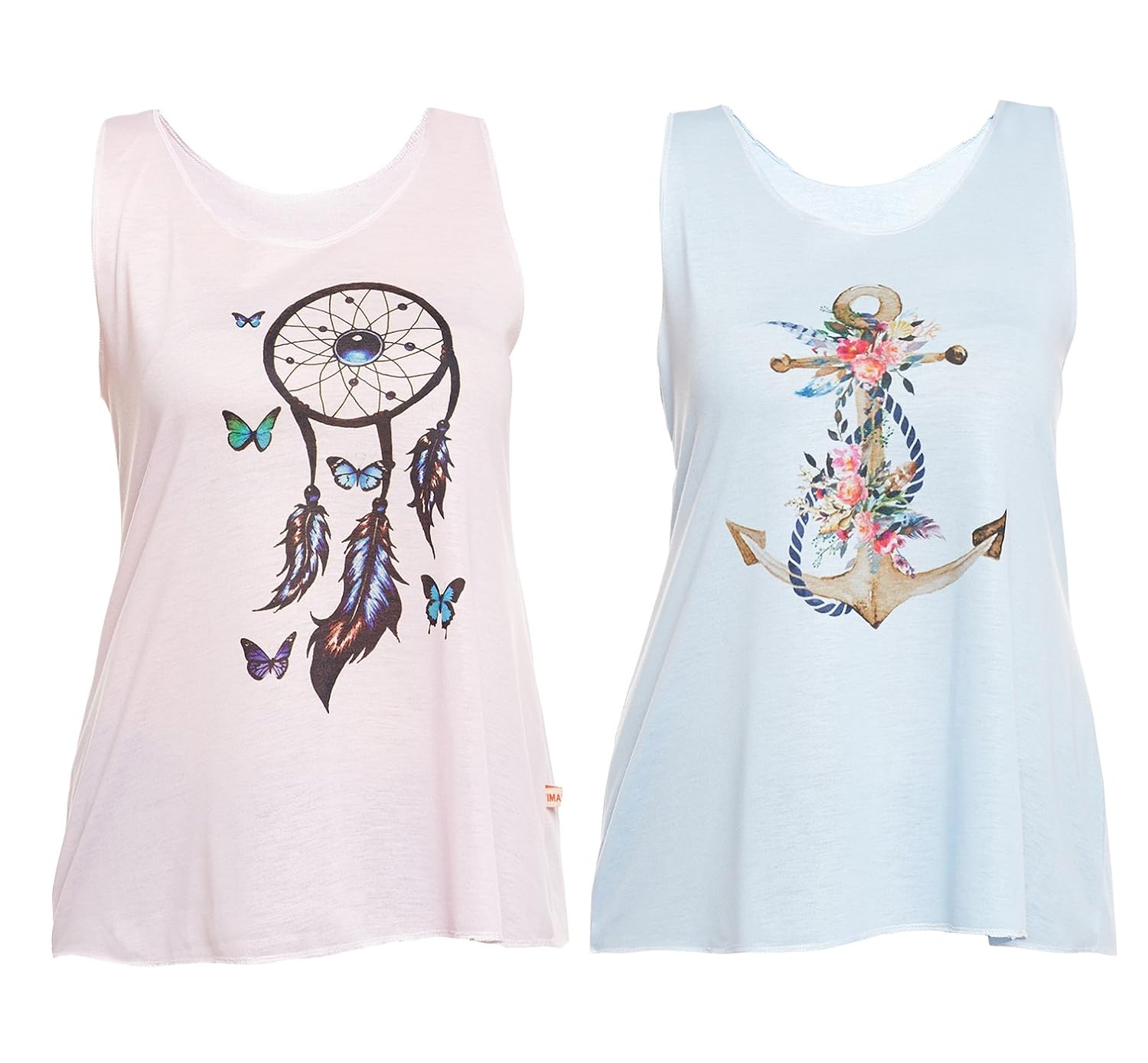 vimal pink and blue graphic printed tank tops for women(pack of 2)
