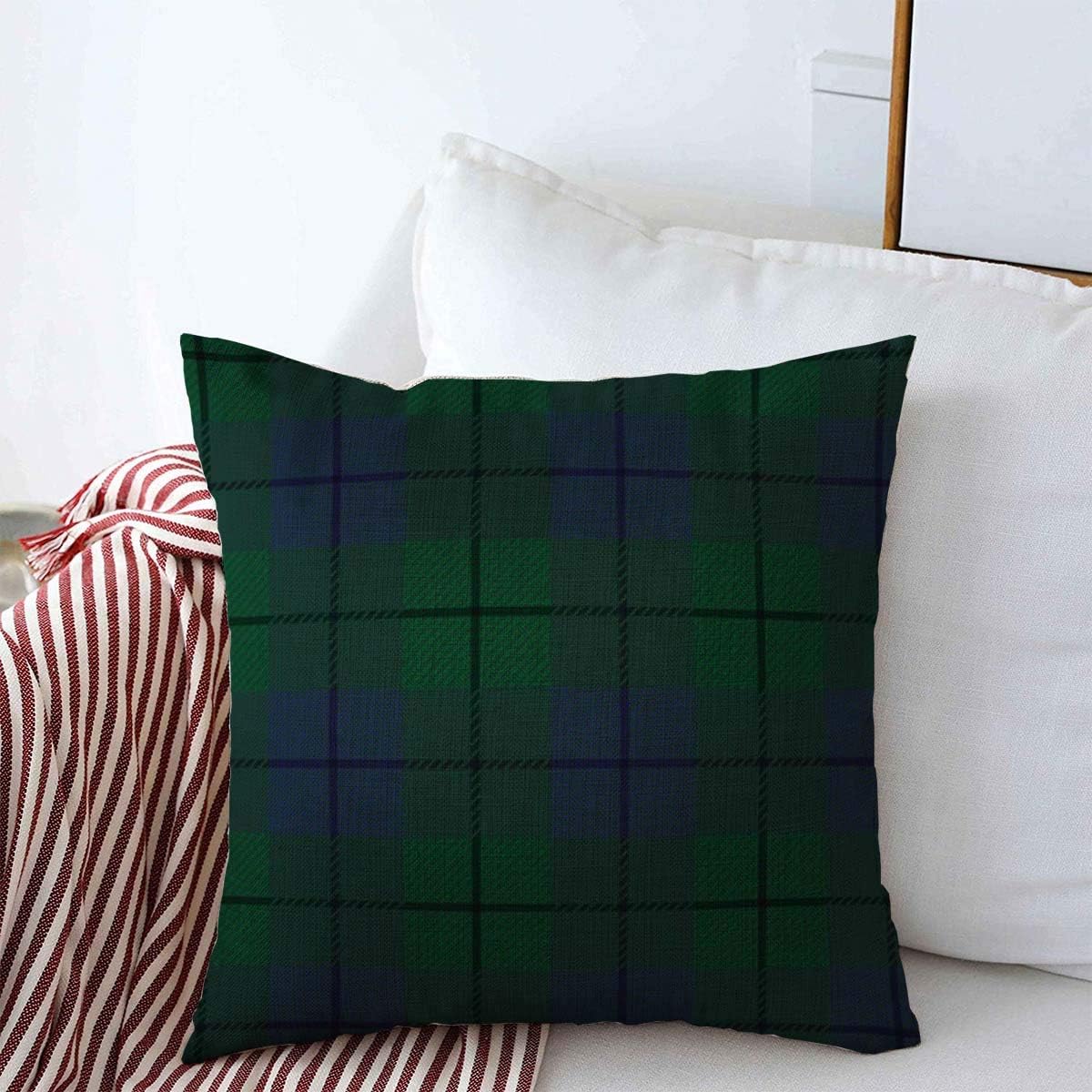 Decorative Square Throw Pillow Covers Colored Blue Tartan Plaid Pattern Raster Green Material Scottish Abstract Autumn Checked Color Design Cushion Case for Sofa Bedroom Car 20 x 20 Inch