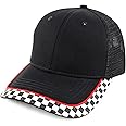 Armycrew Racing Checkered Flag Pattern Mesh Back Cap Fits XS to 2XL