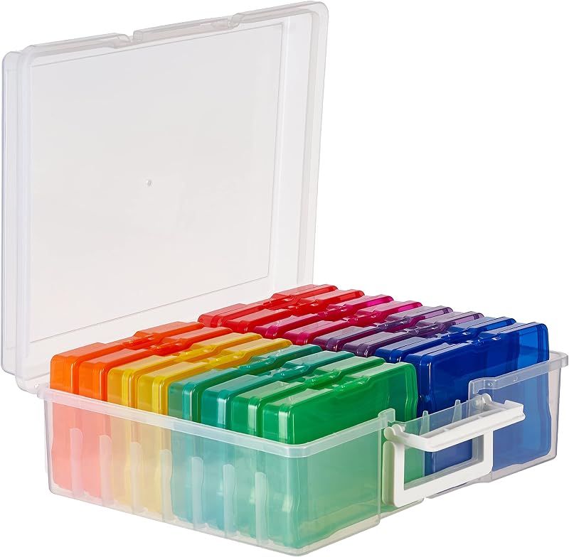 MATANA Multi-Coloured 6x4 Photo Storage Boxes 16 Cases & Labels