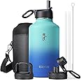 Insulated Water Bottle 64 oz with Straw & 3 Lids, Coolflask Half Gallon Water Jug Large Metal Stainless Steel Wide Mouth for Sports, Gym or Office, Non-BPA Keep Cold 48H Hot 24H, Pacific Prince