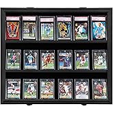Nixvexy Baseball Card Display Case - 18 Graded Card Display Case - Wall-Mount Lockable Sport Card Box with UV Protection Acrylic for Display Basketball Football Hockey Card - Black