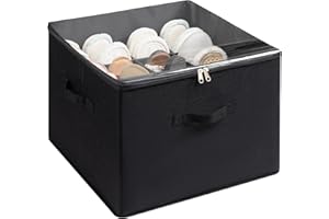 PARANTA 1 Piece Shoe Organizer for Closet, Fits up to 16 Pairs, Fabric Shoe Storage with Clear Cover, Adjustable Dividers for Shoe Organizer Box, Space-saving Shoes Storage, Black