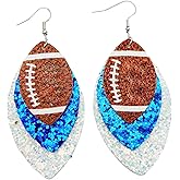 Fuqimanman2020 Colorful Layered Football Leather Dangle Earrings Glitter Football Sports Lover Teardrop Earrings for Women Jewelry (H)