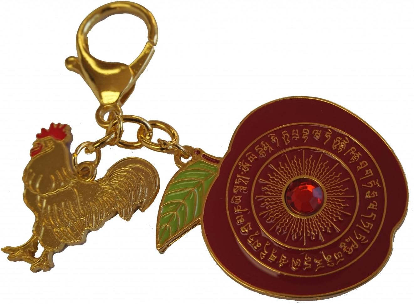 Feng Shui Peace & Harmony Anti-Conflict Amulet Keychain - Rooster and Red Apple