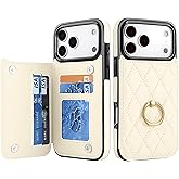 IKOLYS Wallet Case for iPhone 17 Pro Max with Card Holder, Ring Kickstand Card Slots Leather Case with Double Magnetic Clasp Shockproof Phone Cover 6.9 Inch 2025, Beige