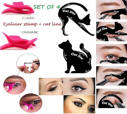SOZZUMI Professional Cat Eye Winged Eyeliner Stamp + Cat Line Eyeliner Stencil, Stamp Seal Eyeshadow Template Card For Beauty Makeup Cosmetic Tool