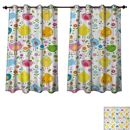 Colorful Cute Fower Pattern Kitchen Window Curtains anzhouqux kids bedroom thermal blackout curtains colorful cute spring birds with flowers artwork for children nature