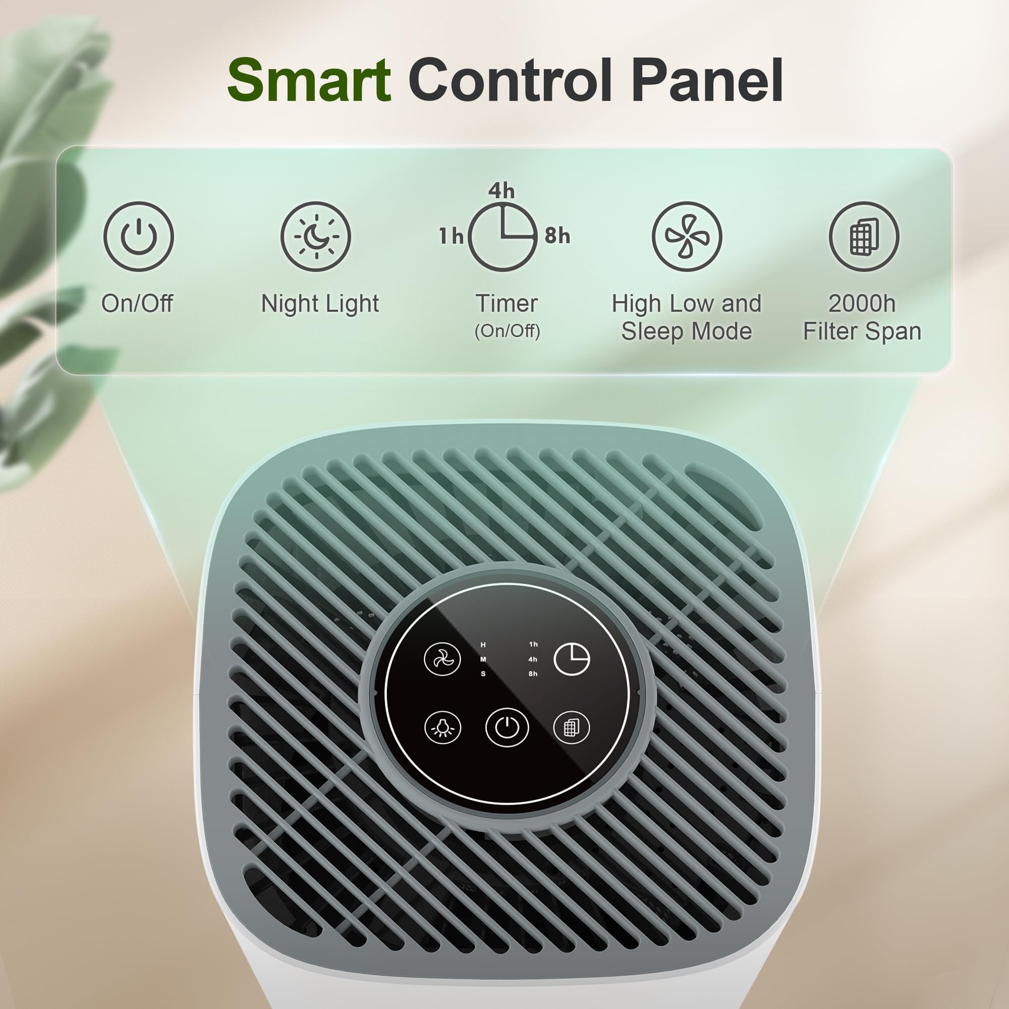 Air Purifier for Home - H13 True HEPA Filter for Home Pets Hair, Remove 99.97% Smoke Pollen Dander Dust, Portable Air Cleaner with 22dB Quiet Sleep Mode for Bedroom Small Place, White