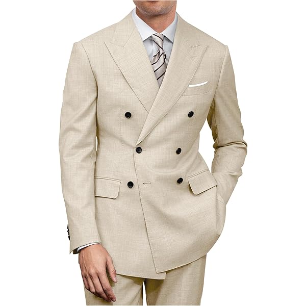 Mens Double Breasted White with Yellow Strip 6 Buttons