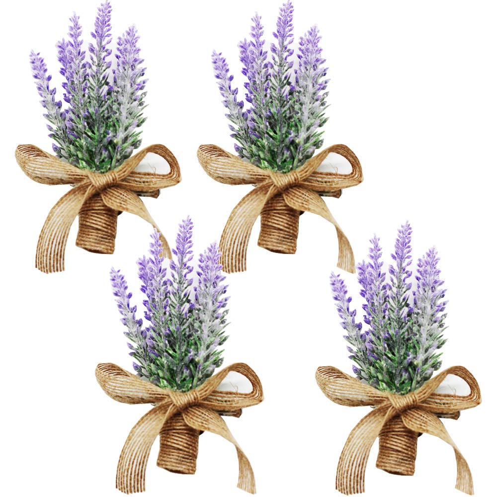 Yokoke Artificial Flowers Boutonniere Bouquet Corsage Wristlet 4 Pcs Nearly Natural Fake Purple Plant with Burlap Bow for for Wedding Church Party Home Decor