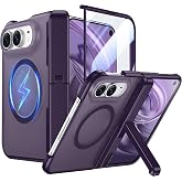 Temdan Magnetic for iPhone Duo Case Ultra Fold with Hidden Stand, Purple | Compatible with MagSafe, Built-in HD Screen Protector &amp; Kickstand, Hinge Protection, Translucent Matte Shockproof Phone Cover