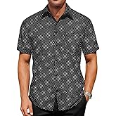 Runcati Mens Button Down Shirts Short Sleeve Wrinkle Free Dress Shirts Business Casual Polka Dot Print Shirt with Pocket