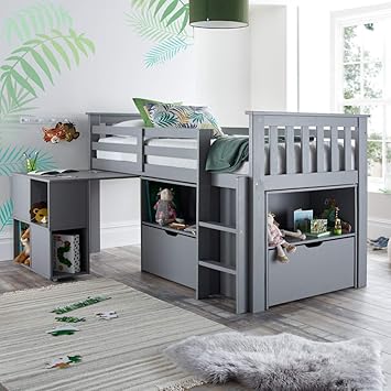 Happy Beds Milo White Wooden Mid Sleeper Kids Bunk Bed With Pocket