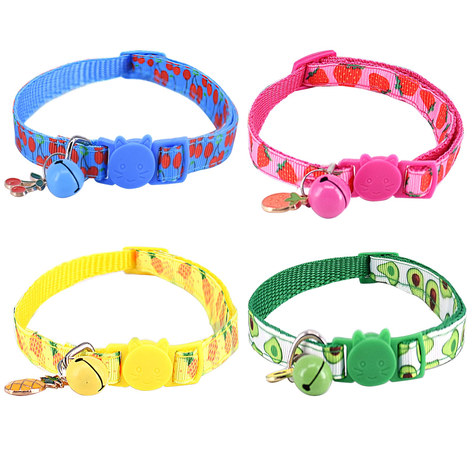 4PCS Cat Collar Quick Release Fruit Cat Collars Adjustable Kitten Collars Breakaway Kitten Id Collars Small Pet Collar Puppy Collars Whelping with Bells and Safety Release for Kittens Puppies Dogs