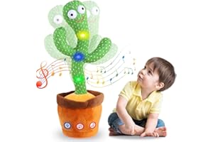 AUNPOOS Kids Adjust Volume Dancing Talking Cactus Toys for Baby Boys and Girls, Singing Record Repeating What You Say Sunny Cactus Electronic Light Up Plush Toy with 120 English Songs for Home Decor