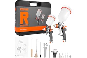 REFINE HVLP Air Gravity Spray Gun Sets, 2-Spray Paint Gun, 1.0mm 100ml & 1.4/1.7mm 600ml Auto Paint Sprayer Gun with Air Regulator for Car Paint, Primer, Topcoat & Touch-Up, Furniture, House Painting.