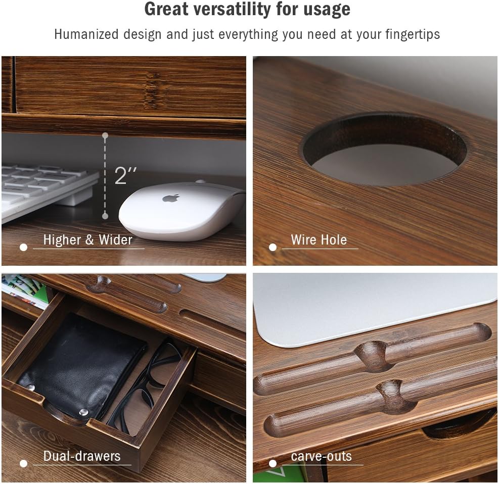 Tribesigns Monitor Stand Riser with Storage Organizer Drawers Bamboo，Retro Brown : Office Products