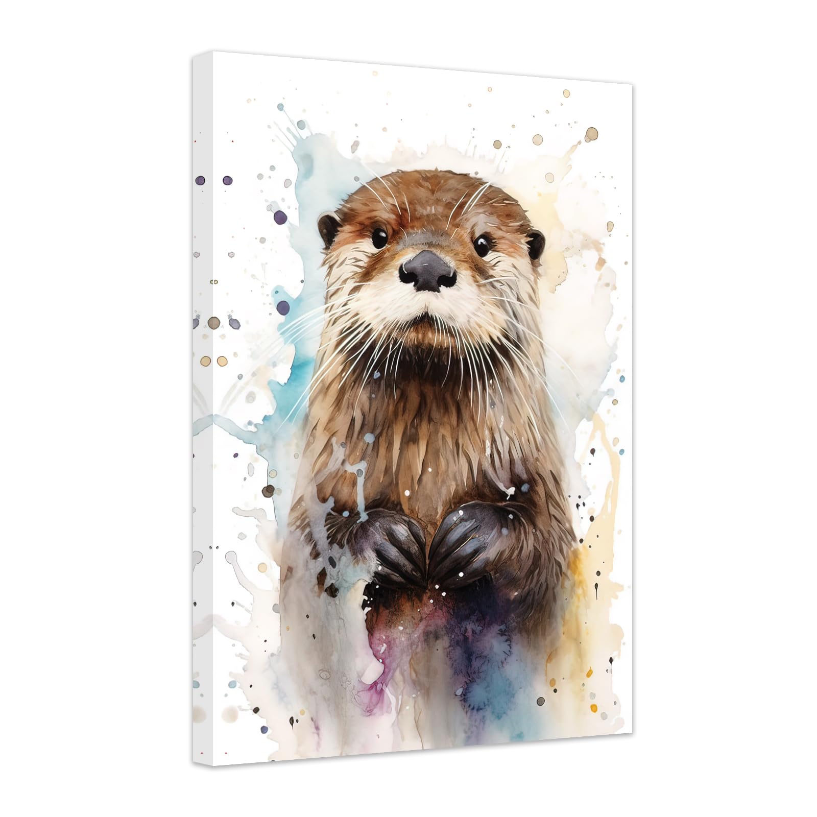 ZXHYWYM Sea Otter Wall Art Cute Otter Poster Abstract Watercolor Kids Animal Picture Canvas Prints Funny Kids Room Nursery Bedroom Bathroom Decor Framed (C, (30.00 x 45.00 cms))