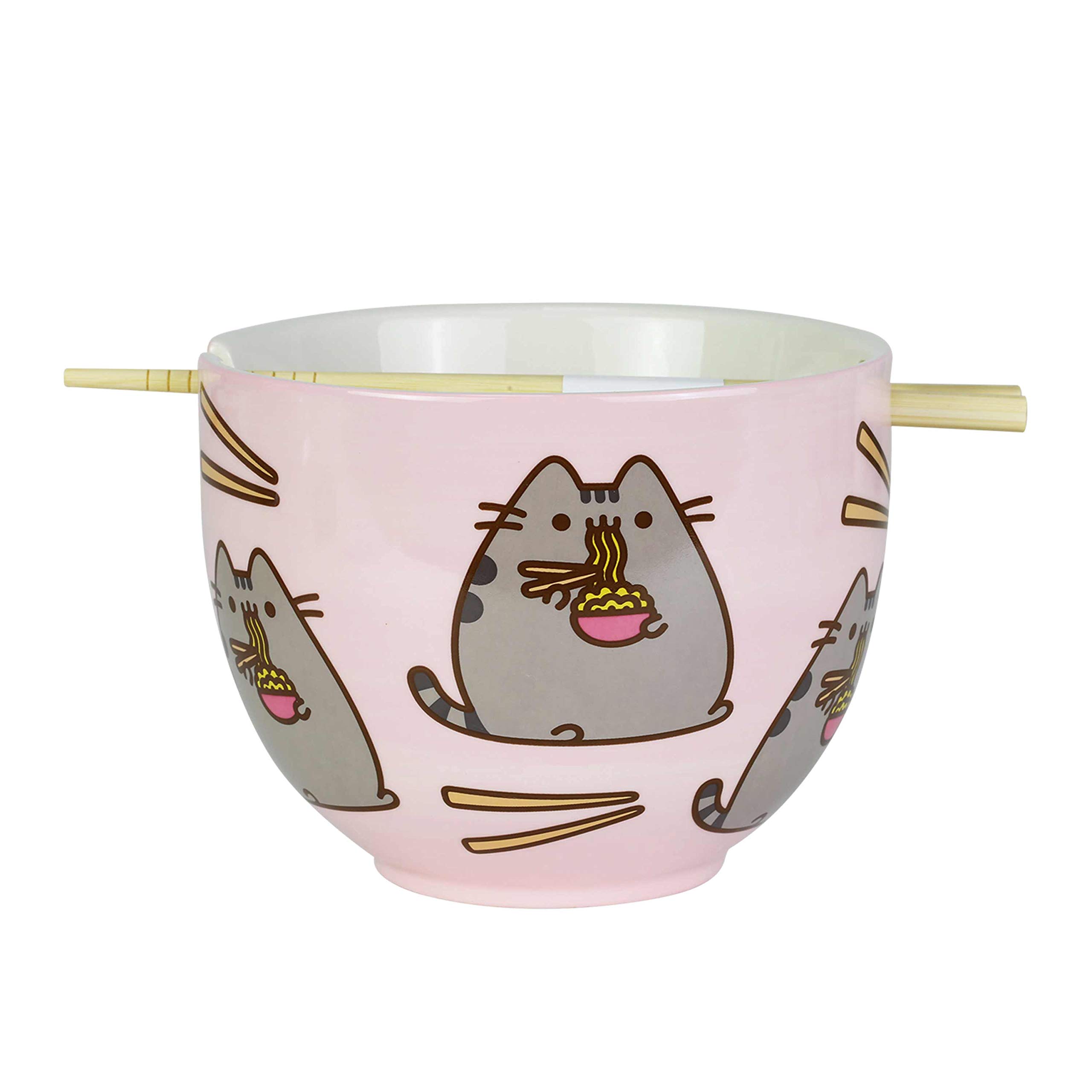 Enesco 6004629 Pusheen by Our Name is Mud Ramen Bowl and Chopsticks Set, Stoneware, Pink, 18 fluid ounces