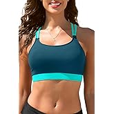 Women Sports Bra Bikini Top - Scoop Neck Criss Cross Back Swim Top Spaghetti Straps Bathing Suit Top Only 2025
