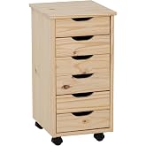Linon Corinne Unfinished Six Drawer Wooden Rolling Storage Cart