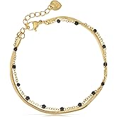 Made by Nami Dainty Gold Link Bracelets for Women Adjustable Double Layered Gold Chain Bracelet with Colorful Beads 7.5" + 2" Chain Extension