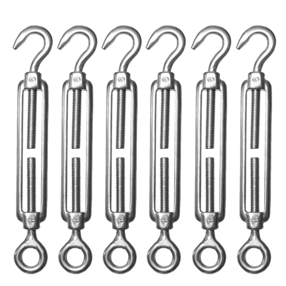 Bowmeego M6 Hook & Eye Turnbuckle for Sun Shade Pack of 6 C to O 304 Stainless Steel Wire Rope