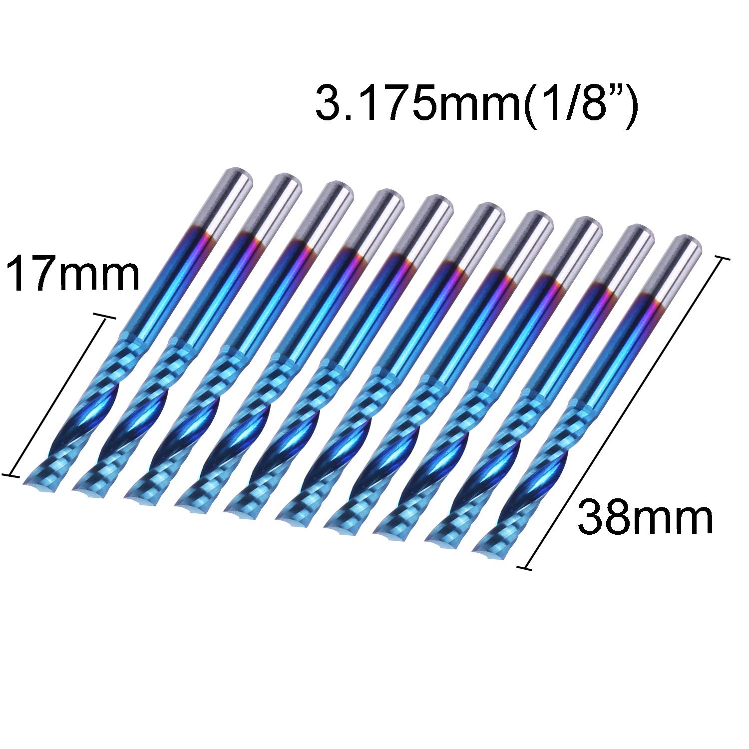 SainSmart Genmitsu 10Pcs Nano Blue Coat Flat Nose End Mill CNC Router Bits, 1/8