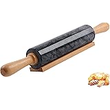 SIPARUI Marble Rolling Pin with Wooden Cradle Thick Handle Set for Baking,18.5 inch Premium Quality Polished Roller for Pizza
